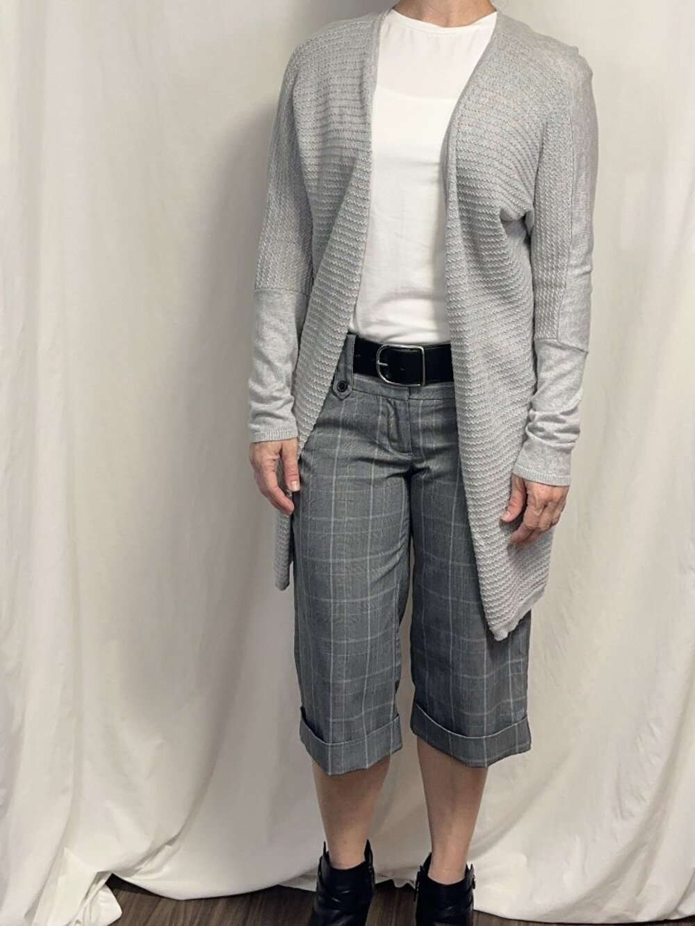 Tahari Grey Cotton Cashmere Blend Open Front Cardigan Cover Up